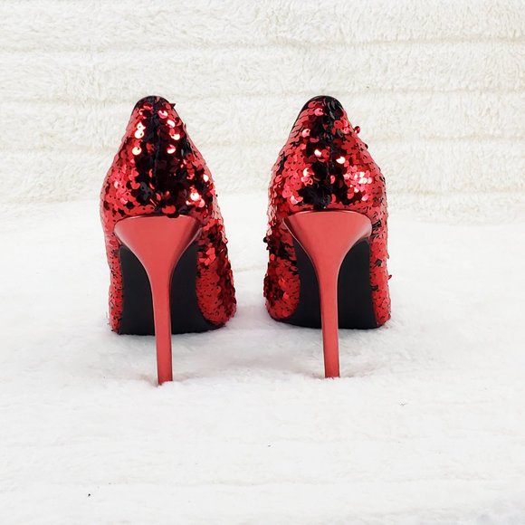 Final Sale Close Out Red Sequin High Heel Pumps - Picture 4 of 9